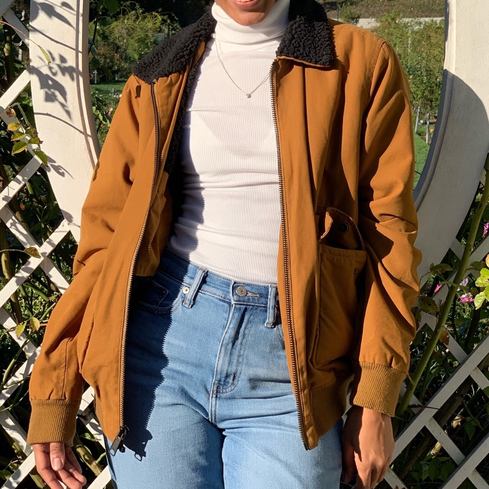 Small Sherpa lined jacket, mustard color.